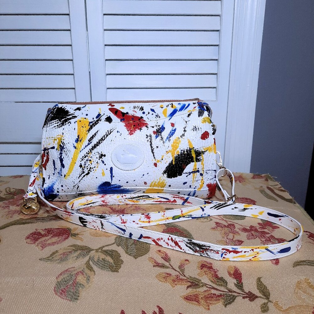 SOLD!  Dooney & Bourke Dipinta Inspired Hand Painted Leather Zip Top Crossbody